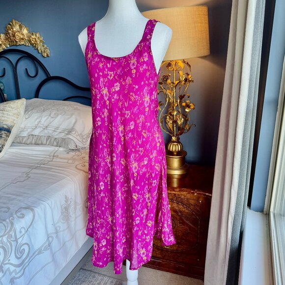 Fuchsia Floral Recycled Sari Sheer Dress - Picture 2 of 14